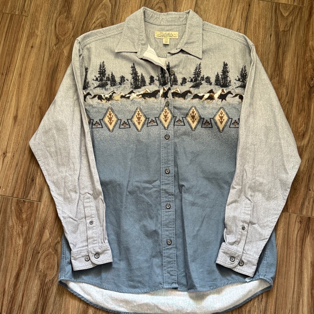 Cabela's Scenic Blue and Gray Button Down Shirt